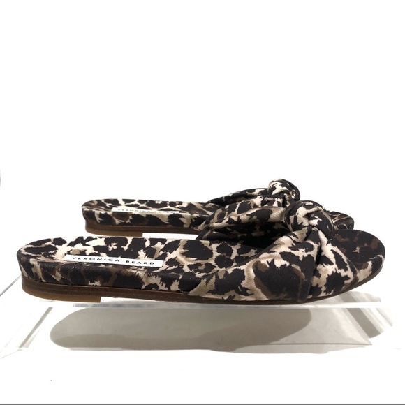 Veronica Beard Sandals Etra Knotted Leopard Flat Mule Sandals Slippers Sz 6.5 - Picture 2 of 11